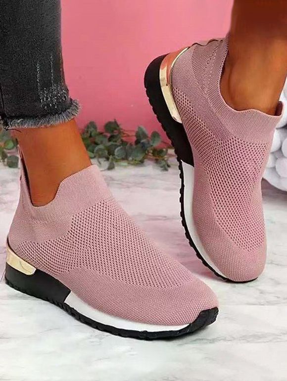 Plain Color Breathable Slip On Casual Shoes - Rose clair EU 35