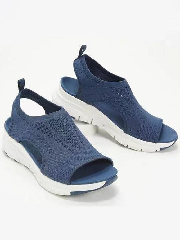 Plain Color Hollow Out Thick Platform Breathable Casual Sandals - Bleu EU 40