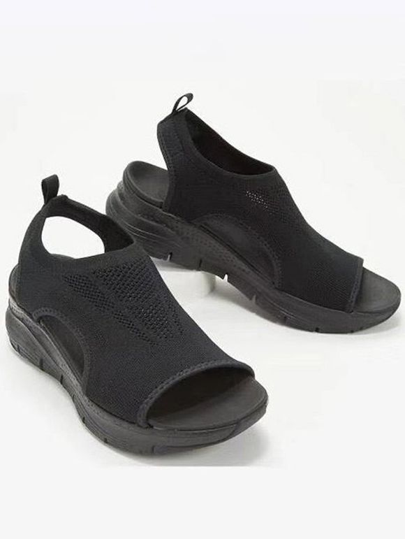 Plain Color Hollow Out Thick Platform Breathable Casual Sandals - Noir EU 37