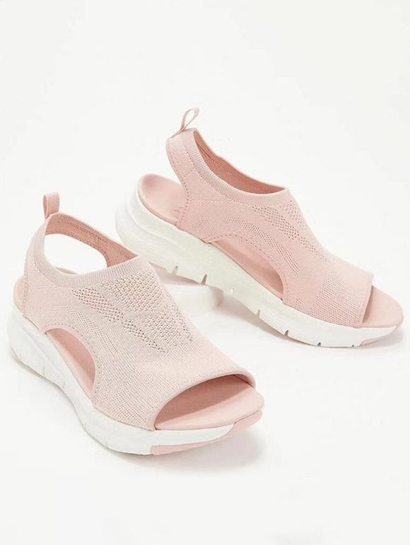 Plain Color Hollow Out Thick Platform Breathable Casual Sandals - Rose clair EU 35