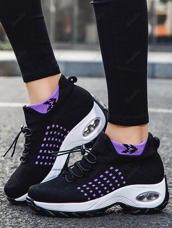 Two Tone Color Lace Up Casual Shoes - Pourpre EU 35