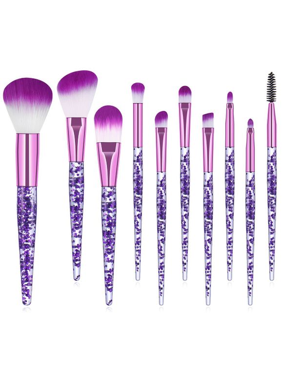 10 Pièces Ensemble de Pinceaux à Maquillage Cosmétiques Super Doux avec Manches Imprimées - Pourpre 
