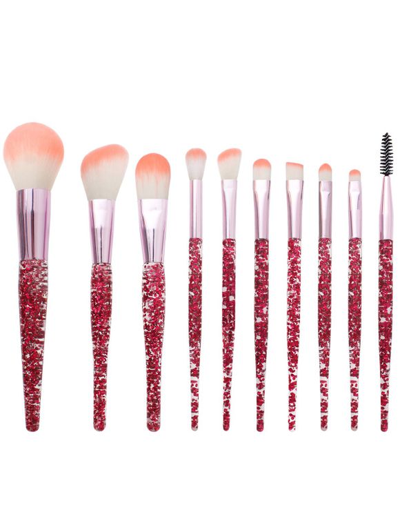 10 Pièces Ensemble de Pinceaux à Maquillage Cosmétiques Super Doux avec Manches Imprimées - Rouge 