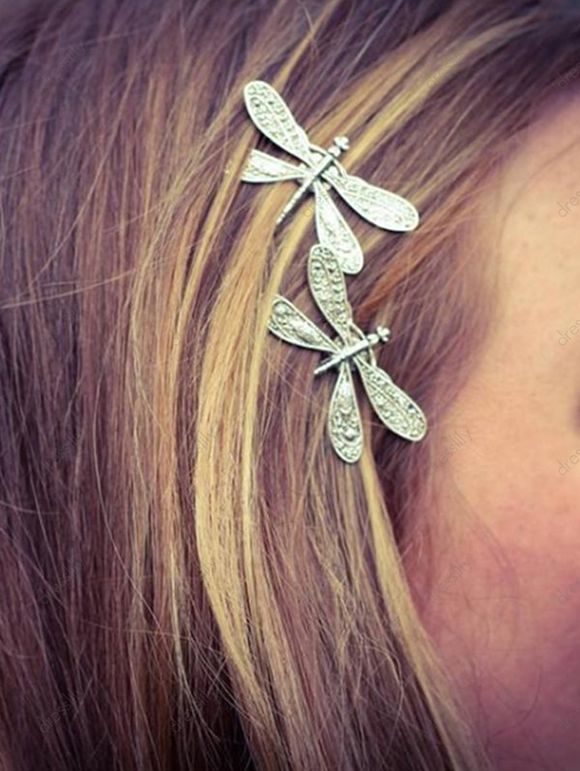 2 Pièces Épingles à Cheveux Tendances en Forme de Libellule - Argent 