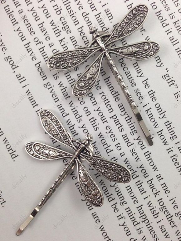 2 Pièces Épingles à Cheveux Tendances en Forme de Libellule - Argent 