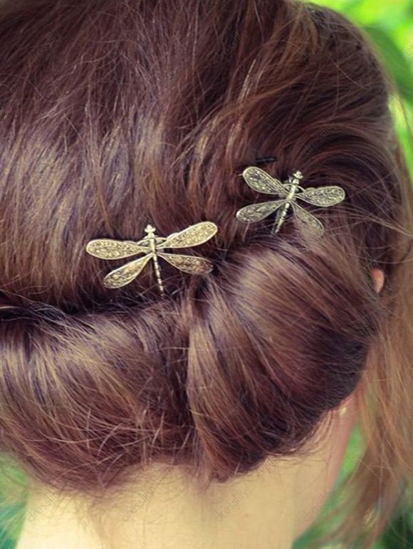 2 Pièces Épingles à Cheveux Tendances en Forme de Libellule - Argent 