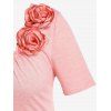 T-shirt Embelli de Fleur Grande Taille à Lacets - Rose clair 1X