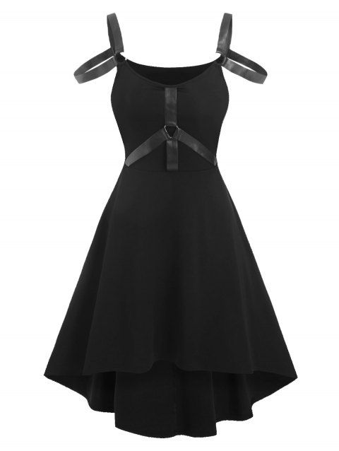 Sleeveless Harness Insert High Low Midi Dress