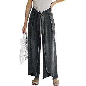 

Tulip Style Wide Leg Pants Bowknot Casual Loose Pants, Dark gray