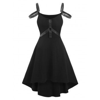 

Sleeveless Harness Insert High Low Midi Dress, Black
