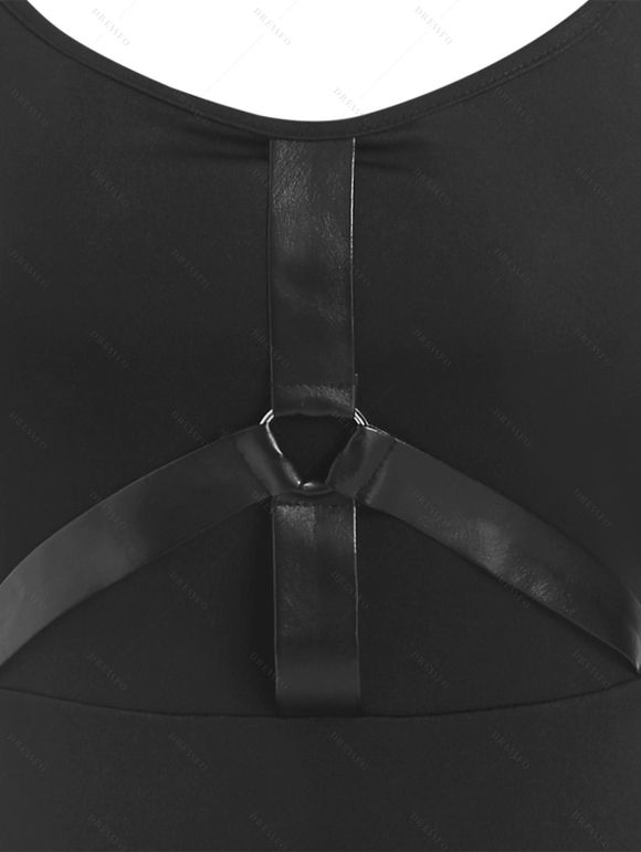 Robe Mi-Longue Haute Basse Harnais Inséré sans Manches - Noir L