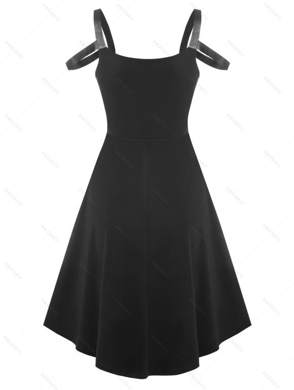 Robe Mi-Longue Haute Basse Harnais Inséré sans Manches - Noir L