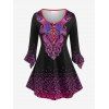 T-shirt Henley Cachemire Imprimé à Manches de Cloche de Grande Taille - Violet clair 4X