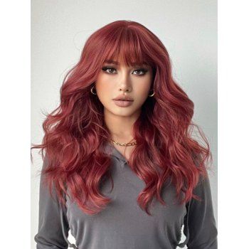 

Long Full Bang Fluffy Wavy Capless Synthetic Wig, Cherry red