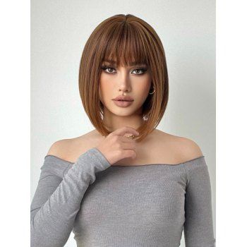 

Short Full Bang Straight Capless Synthetic Wig, Red dirt