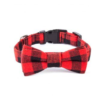 

Plaid Print Bowknot Dog Collar, Red