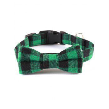 

Plaid Print Bowknot Dog Collar, Green