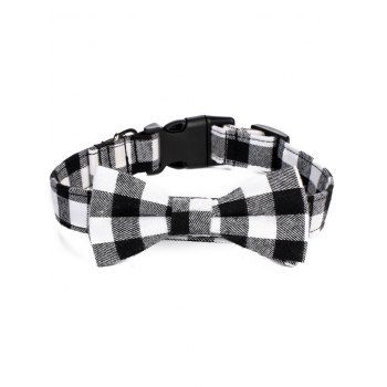 

Plaid Print Bowknot Dog Collar, Gray