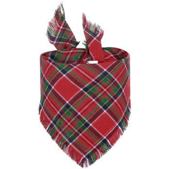 

Colored Plaid Print Triangle Tassel Pet Saliva Towel, Red