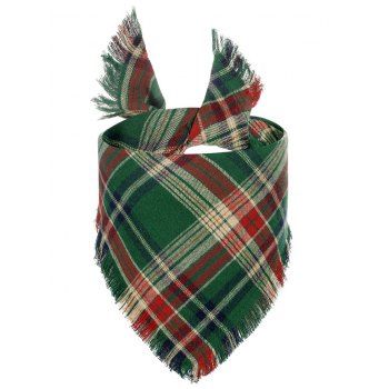 

Colored Plaid Print Triangle Tassel Pet Saliva Towel, Green