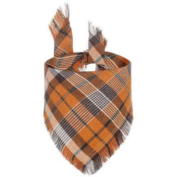 

Colored Plaid Print Triangle Tassel Pet Saliva Towel, Orange