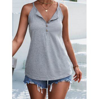 

Heather Cami Top Half Button Strap Casual Tank Top, Gray