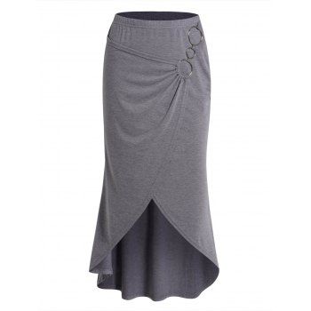 

O Rings Overlay Asymmetric Skirt Casual Elastic Waist Skirt, Light gray