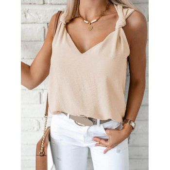 

Plain Color Tank Top V Neck Knotted Casual Tank Top, Light yellow