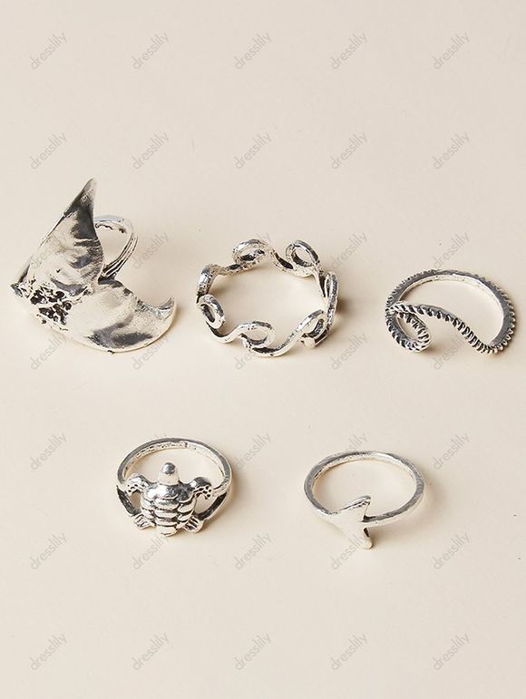 5 Pièces Ensemble de Bague en Forme de Vague de Mer en Alliage - Argent RING SET