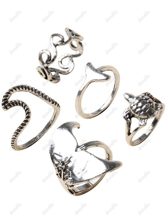 5 Pièces Ensemble de Bague en Forme de Vague de Mer en Alliage - Argent RING SET