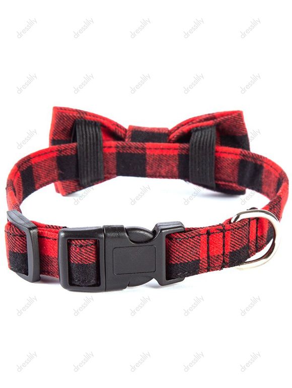Collier Chien à Imprimé Carreaux avec Nœud Papillon - Rouge 40 X 60 CM