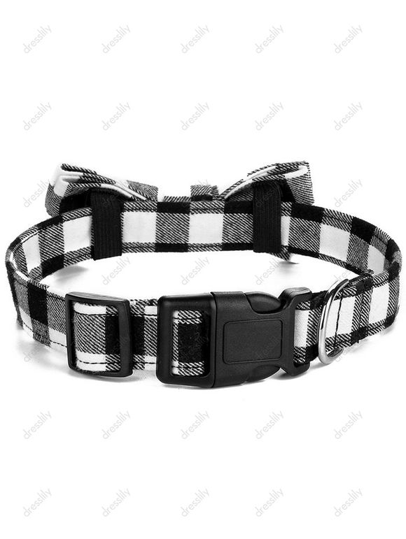 Collier Chien à Imprimé Carreaux avec Nœud Papillon - Gris 30 X 40 CM