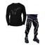 Ensemble de T-shirt à Col Rond à Imprimé Chat et Pantalon Cargo Zippé Multi-Poches Brillantes - Noir M