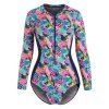 Plus Size Tropical Flower Print One-piece Swimsuit Raglan Sleeve Padded Zip Up Modest Swimsuit - multicolor 3XL