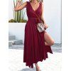 Robe Ligne A Mi-Longue Superposée Fendue en Couleur Unie à Taille Haute - Rouge XL