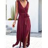 Robe Ligne A Mi-Longue Superposée Fendue en Couleur Unie à Taille Haute - Rouge XL