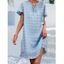 Mini Robe Droite Simple Nouée en Avant en Couleur Unie à Pois à Manches Evasées - Bleu clair XL