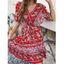Mini Robe Ligne A Géométrique à Imprimé Fleur à Taille Haute Style Bohémien à Volants - Rouge XL