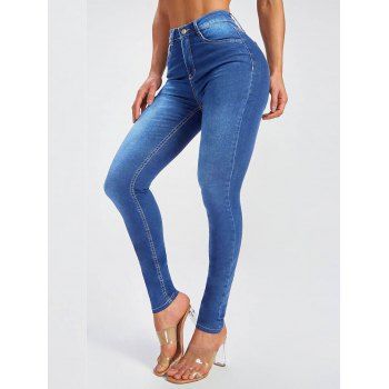 

Skinny Jeans High Waisted Zipper Fly Pockets Long Denim Pants, Blue
