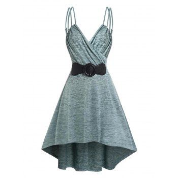 

Space Dye Cami Dress Bowknot O Ring Surplice Spaghetti Strap High Low Midi Dress, Light green