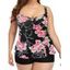 Plus Size Flower Print Tankini Swimsuit Cinched Padded Cut Out Tankini Two Piece Swimwear Boyleg Bathing Suit - BLACK XL