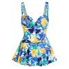 Plus Size Tropical Flower Leaf Print Swim Dress Underwire Tummy Control One-piece Swimwear - multicolor 4XL