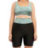 Plus Size Striped Print Modest Swimsuit Padded Swim Shorts Two Piece Tankini Swimwear - multicolor 4XL