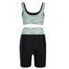 Plus Size Striped Print Modest Swimsuit Padded Swim Shorts Two Piece Tankini Swimwear - multicolor 3XL