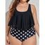 Plus Size Hollow Out Scalloped Hem Tankini Swimsuit Padded Tummy Control Tankini Swimwear Polka Dots Print High Waist Bathing Suit - BLACK XL