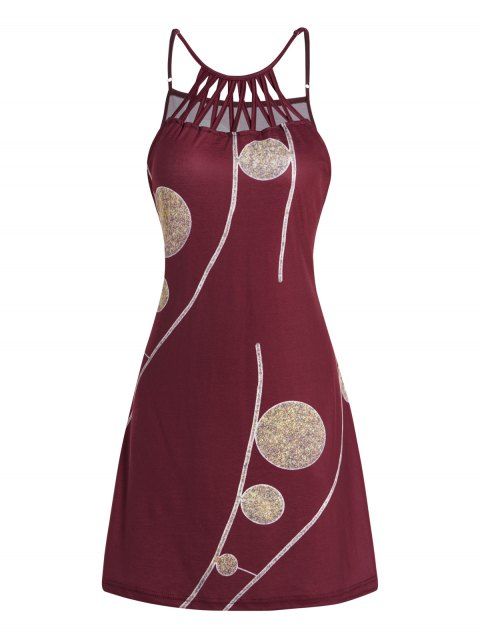 Printed Dress Crisscross Cut Out Sleeveless Round Neck A Line Mini Dress