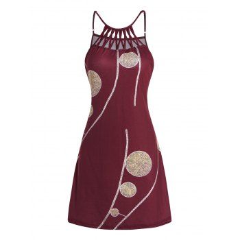 

Printed Dress Crisscross Cut Out Sleeveless Round Neck A Line Mini Dress, Red