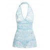 Ensemble de Lingerie Rose Pastel en Dentelle Transparente à Col Plongeant et de T-String - Bleu clair 2XL