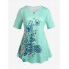 T-shirt Cachemire Imprimé Boutonné de Grande Taille - Vert clair 3X