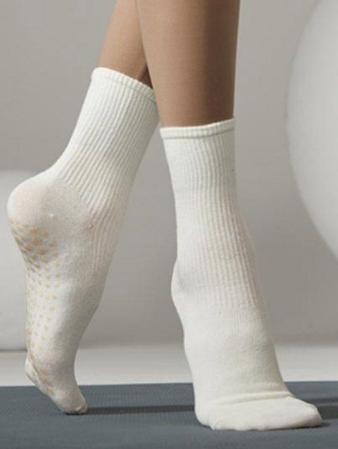 2Pairs Anti Slip Cotton Sport Yoga Crew Mid Calf Socks